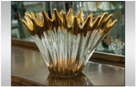Handkerchief Glass Vase, with gilt decoration to base & rim. 8" in height, 9" in diameter.
