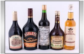 Collection of Alcohol Bottles comprising O'Briens Irish County Cream, Baileys Cream Caramel, The