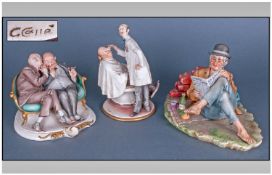 Capodimonte Fine Quality Figures, 3 in total. All signed pieces by Gyiseppe Cappa. Various sized &