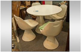 Contemporary Designer Arkana White Table and Chairs comprising circular melanine table and fibre