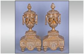 Pair French Style Brass Chesnets with a Draped Urn on a Pedestal. Terminating with a Grape Finial.