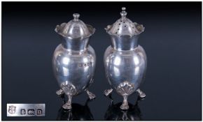 Edwardian Pair of Silver Salt and Pepper Pots. Hallmarked Birmingham 1912. Each Stands 3.5 Inches