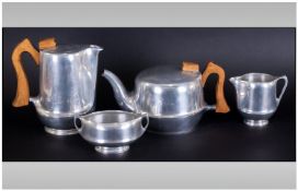 Four Piece Piquet Ware Teaset comprising teapot, water jug, cream jug and sugar bowl.