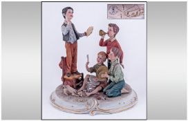 Capodimonte Fine & Early Signed Group Figure 'Four Boys' Signed A. Calle. 9" in height. Excellent