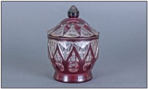 Bohemian German Red Glass Lidded Vase. 6.75" in height.