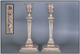 A Pair Of Nice Quality Regency Style Plated Candlesticks, circa 1900. Makers H.E & Co. Each stands