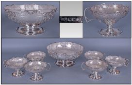 Art Deco Very Fine Quality Silver Footed Fruit Bowl. With matching Six Silver Handle Fruit Dishes.