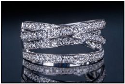 Ladies 18ct White Gold Diamond Dress Ring. Set with four interlocking rings set with round brilliant