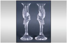 Igor Karl Faberge Signed And Impressive Pair Of Kissing Doves Crystal Candlesticks. Signed to