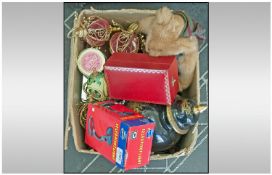 Collection Of Miscellaneous Items. Comprising Cartier Paris red leather perfume box, Teddy bear,