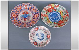 Three Japanese Imari Plates, Late Nineteenth Century. 12 and 8.5 inches.