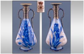 Doulton Burslem Flow Blue Inverted Cone Vase, the main body, supported on a circular spread base,