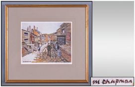Margret Chapman Pencil Signed Colour Print, 19th Century Street Scene With Figures, Mounted & framed