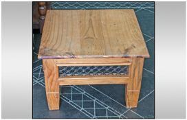 Contemporary Solid Pine Square Pine Table, 23 by 23 inches.