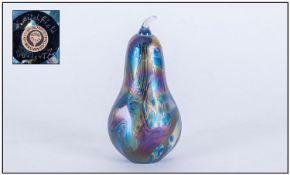 John Ditchfield Signed Pear Shaped Glass Paperweight. Glassform label to base. Circa 1980's.