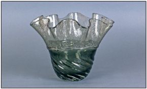 Glass Handkerchief Smoked Glass Vase, 9" in height, 11.5" in width.