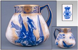 Doulton Burslem Wide Bodied Jug, decorated with sprays of iris, rose and chrysanthemum plus a