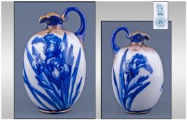 Royal Doulton Ovoid Ewer, blue transfer printed flag iris to the body, on a white ground, with an