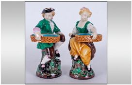 Minton 19th Century Pair Of Figures. A man and woman in 18th century dress. Good condition. Each 6.
