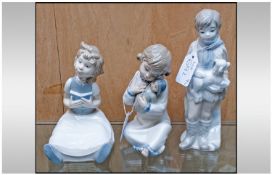 Nao By Lladro Figure "Young Girl Reading" Together with two Associated Figures.