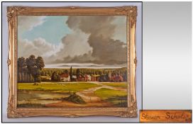Stephen Scholes Oil on Canvas. Cookham Moor, Berkshire. Signed lower right. 20 by 24 inches. Gilt