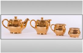 Denby Stoneware Four Piece Tea For Two, gold tea service. Teapot. 4.75" in height. Excellent