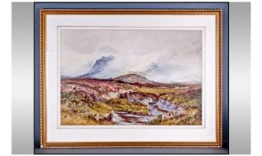 J Sinclair 19th Century Artist Moors Landscape. Watercolour Signed and Dated 1894, Mounted and