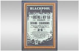Vintage Framed Blackpool Christmas and The New Year 1936-1937 Holidays Evening Excursions Framed