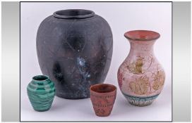 Mixed Lot, Comprising small malachite coloured vase, sgraffito style vase from Greece with grape