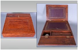 Teak Writing Slope with Lift Up Flap with a Fitted Interior with a Glass Inkwell. Width 13”, Deep