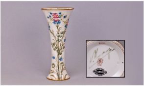 James Macintyre William Moorcroft Signed Trumpet Shaped Vase. Decorated with Sprays of Roses, Tulips