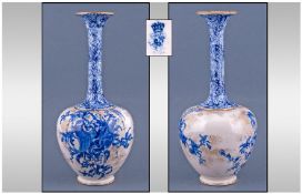 Doulton Burslem Baluster Bottle Vase, the long narrow neck decorated with a blue transfer printed