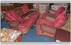 Early 20th Century 3 Piece Walnut Breezair Suite. Comprising three seater sofa and two arm chairs.