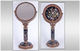 Chinese Ormolu Mounted Table Mirror, Swivel Brass Mirror With Porcelain Painted Column, Spreading