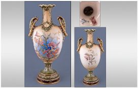 Ernest Wahliss Vienna Very Fine Two Handled Vase. Circa 1900. With stylised hand decoration. Printed