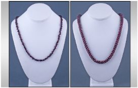 Single Strand Garnet Bead Necklace, Deep Red Colour. Length 18 inches. Together with a Matching