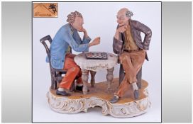 Capodimonte Signed & Impressive Early Figure 'The Chess Player' signed Franco. Excellent