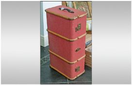 Vintage Travelling Trunk with pink paper body, with beech wood straps and brass plated