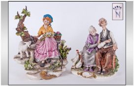 Capodimonte Fine Quality Porcelain Figures, 2 in total. Each figure signed. 7 & 8.5" in height.