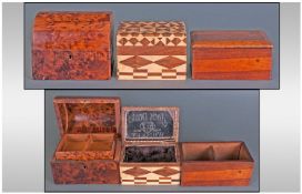 Three Assorted Wood Boxes comprising one dome topped jewellery in Burr Yew, with fitted interior,