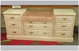 Contemporary Bedroom Window Seat/ Dressing Table with a well centre, Painted marble effect pink