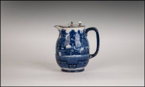 Doulton 19th Century Blue & White Chinese Willow Pattern Pewter Lidded Jug. Circa 1880. 5.75" in