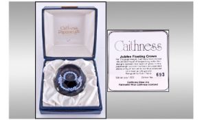 Caithness Limited Edition Glass Paperweight. "Jubilee Floating Crown" Designer Colin Terris.