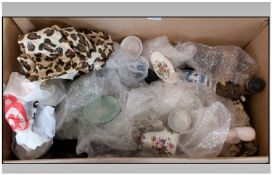 Miscellaneous Box Of Porcelain And Pottery. Comprising Cabinet Plates, Mugs, Vases, Ornaments,