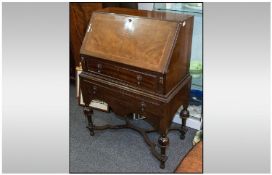 Edwardian Inlaid Queen Ann Style Fall Front Bureau, with one single draw on a cross stretcher