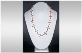 Fresh Water Pale Pink Pearl Station Necklace, very high lustre Biwa pearls interspaced with pairs of