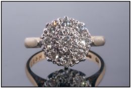 18ct Gold Diamond Cluster Ring, Flower Head Design, Set with A Cluster Of Round Modern Brilliant Cut