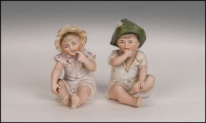 Victorian Fine Quality Pair Of Baby Doll Bisque Figure Heads. Circa 1880's. Excellent condition both