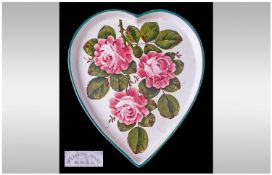 Wemyss Ware Large Heart Shaped Cabbage Roses Pattern Tray. With impressed marks to underside. 11 x