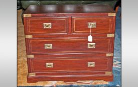 A Rosewood Inlayed Indian Military  Type Miniature Chest of Drawers with brass mounted corners and